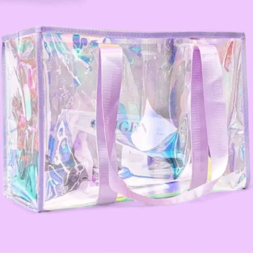 Iridescent Gasoline Lavender Beachy Shopping Vacay Resort Fairycore Tote Bag L - Picture 2 of 3